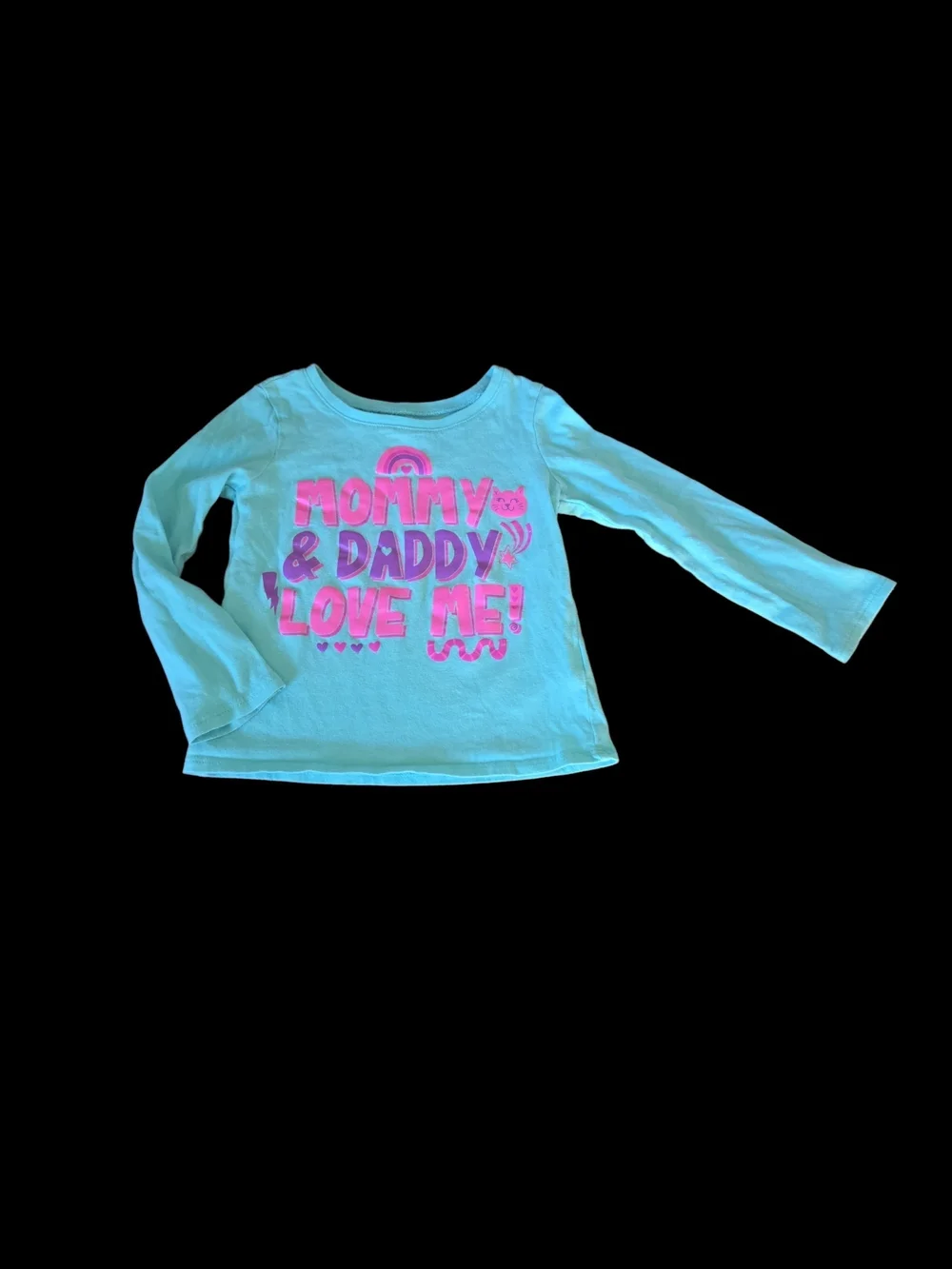 The Children's Place 3t Cat Aqua Long Sleeve Tee Pink Graphic Mommy Love Me